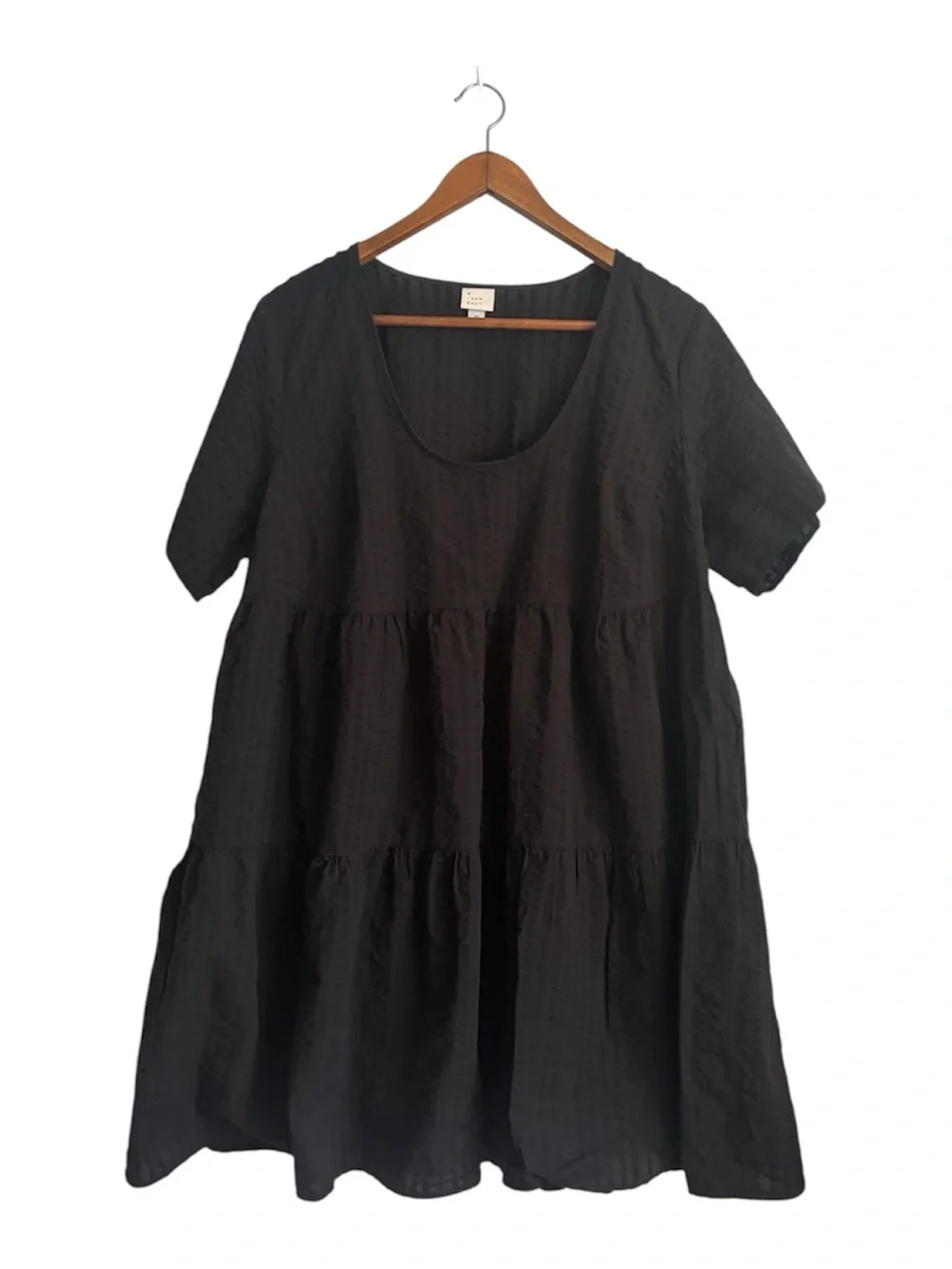 A New Day Women's Black Short Sleeve Tiered Casual Babydoll Dress